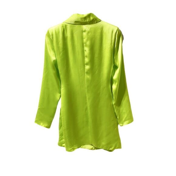 Zara SATIN EFFECT SHOULDER PAD DRESS LIME GREEN - Picture 6 of 6